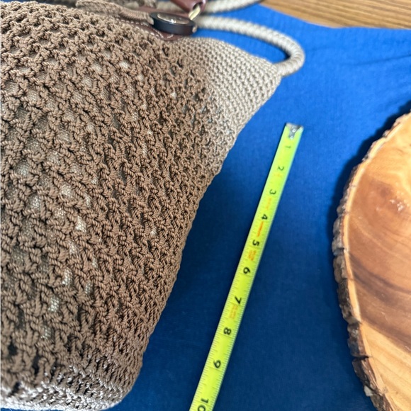 THE SAK Crochet Shoulder Bag | Tan & White | Leather Trim Handles - Picture 8 of 10